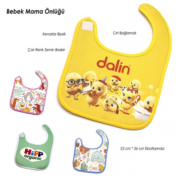 23x36 cm Cırtlı Logo Baskılı Promosyon Bebek Mama Önlüğü